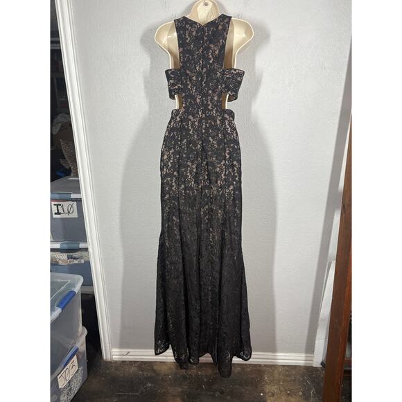 Morgan & Co. High Neck Formal Dress Cutout Maxi Floor Lace Sequin Event- 7/8 - Picture 6 of 13
